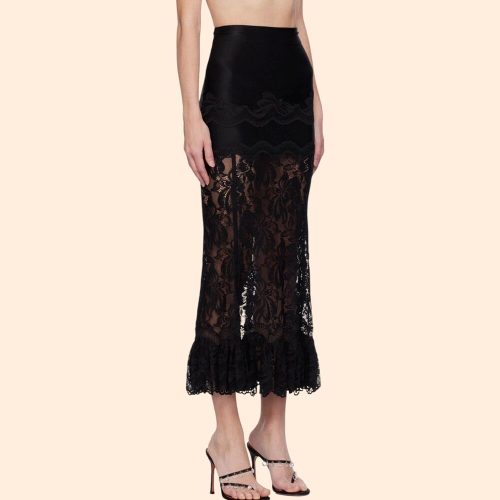 Paco Rabanne Black Lace Maxi Skirt